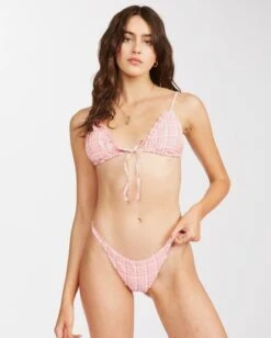 Billabong Pink Tide Ruched Slide Triangle Bikini Toppink Sunset