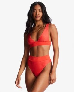 Billabong Lined Up Remi Plunge Triangle Bikini Topbright Poppy