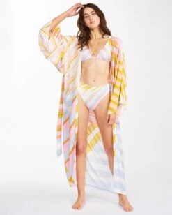 Billabong Head Over Heels Kimono Beach Cover-Upwhite/multi