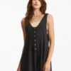 Billabong Fade Away Button-Up Knit Romperoff Black